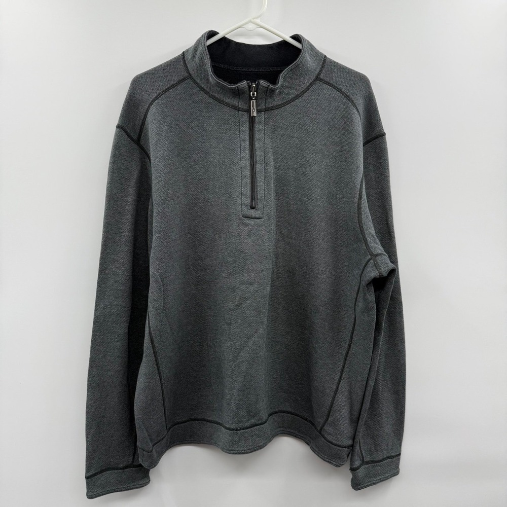 Tommy bahama Men's Gray Quarter Zip Pullover Sweater 79% Cotton 21% Tencel